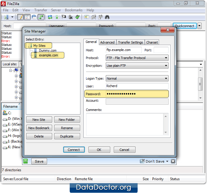 Locate the password field Locate the password field