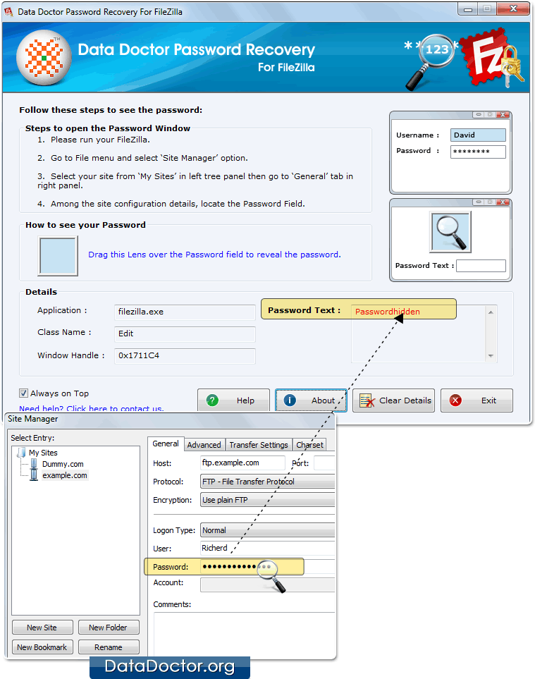 Drag lens over the password field