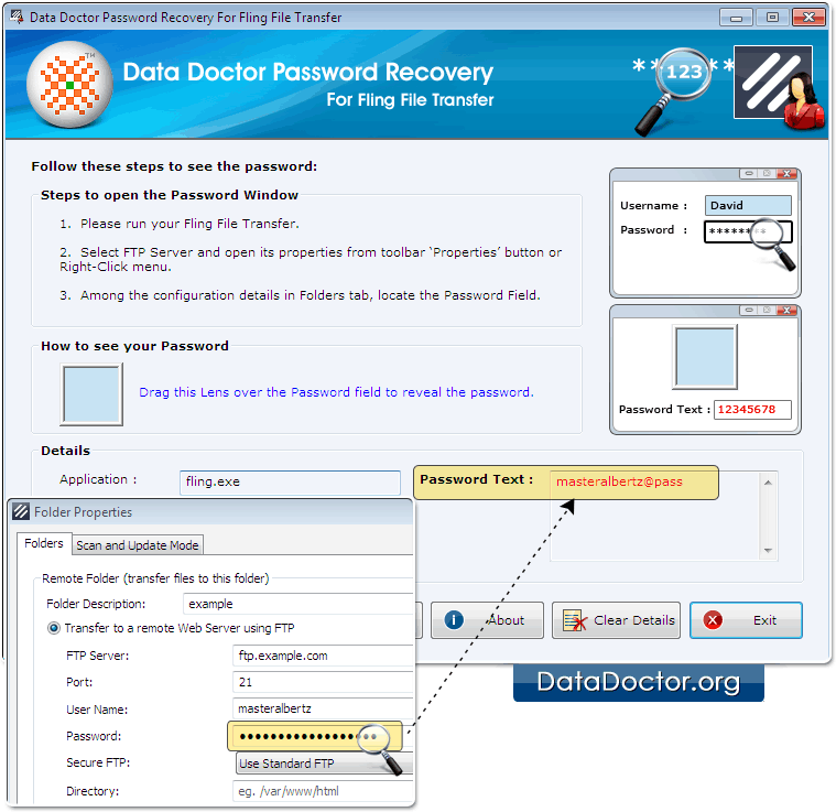 Drag lens over the password field Drag lens over the password field