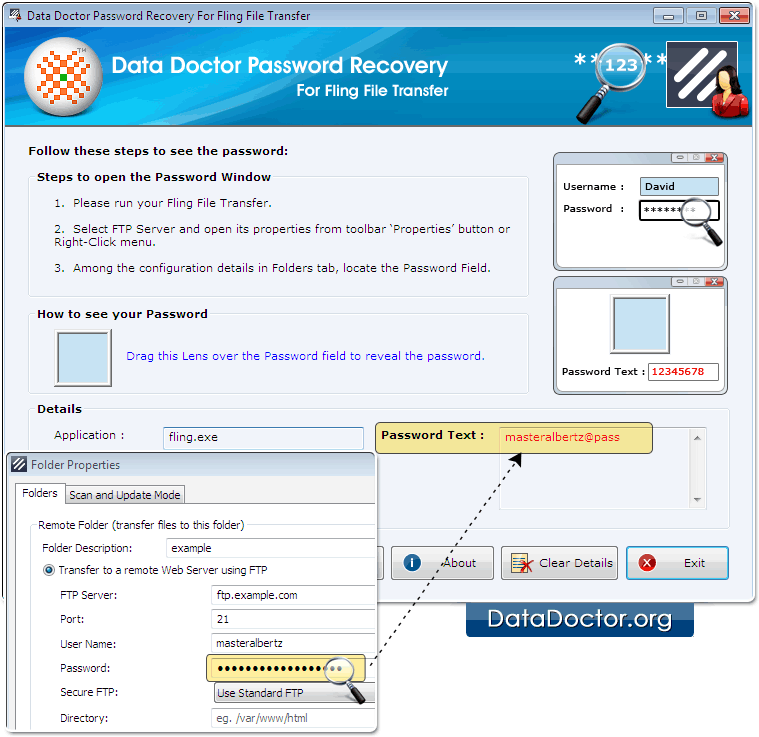 Drag lens over the password field