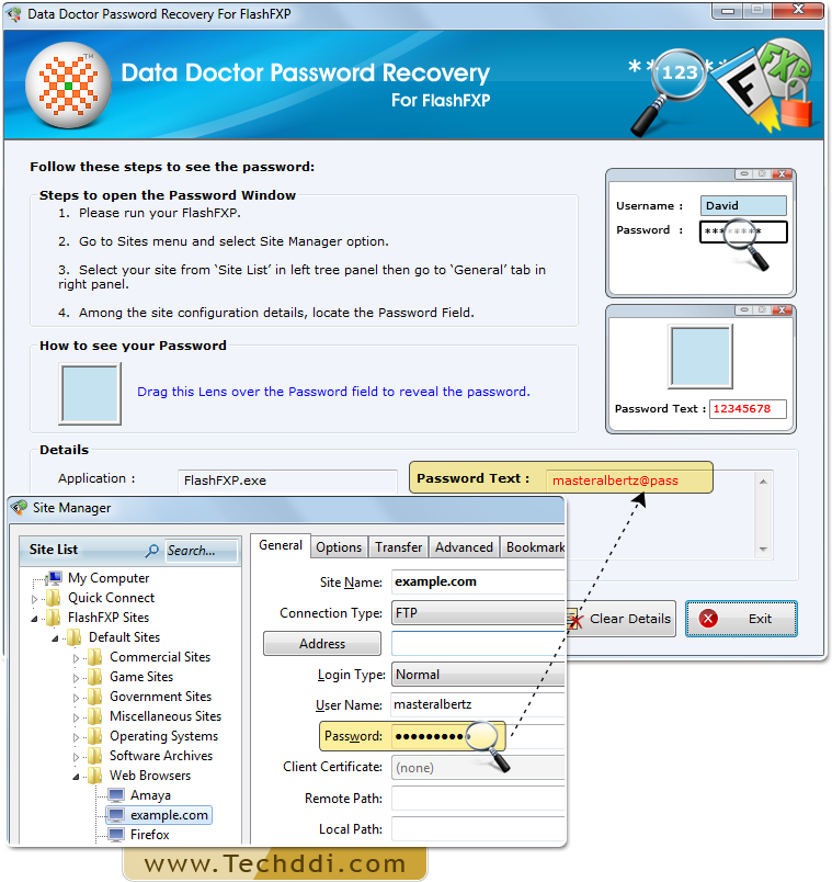 Drag lens over the password field Drag lens over the password field
