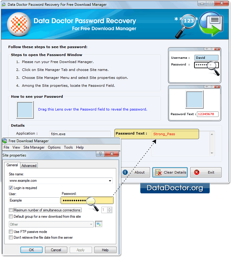 Drag lens over the password field Drag lens over the password field