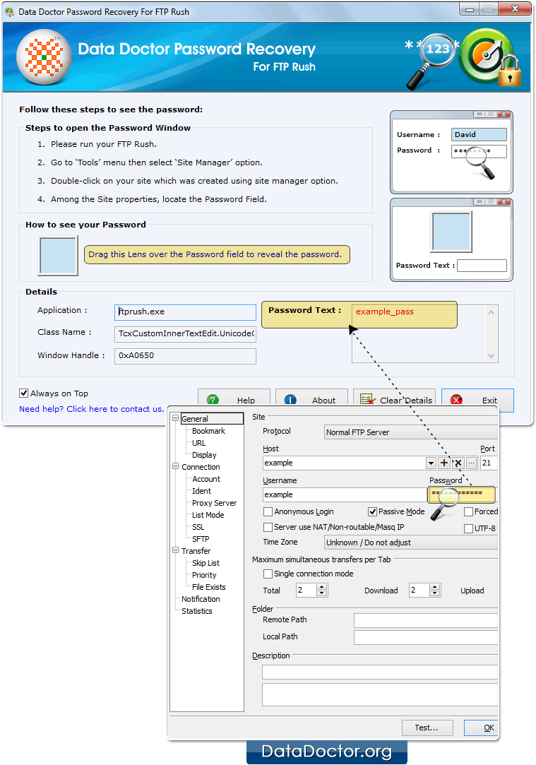 Drag lens over the password field to recover password