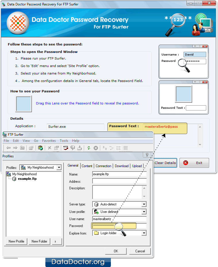 Drag lens over the password field