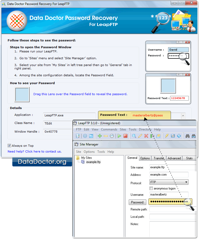 Drag lens over the password field