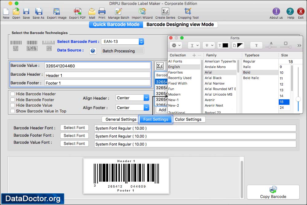 Show Barcode Value in Top