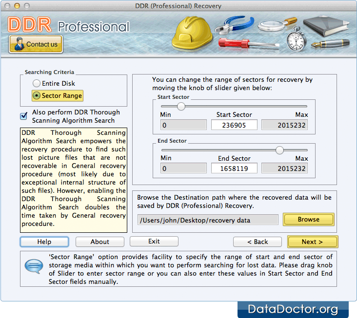 Browse path to save recovered data