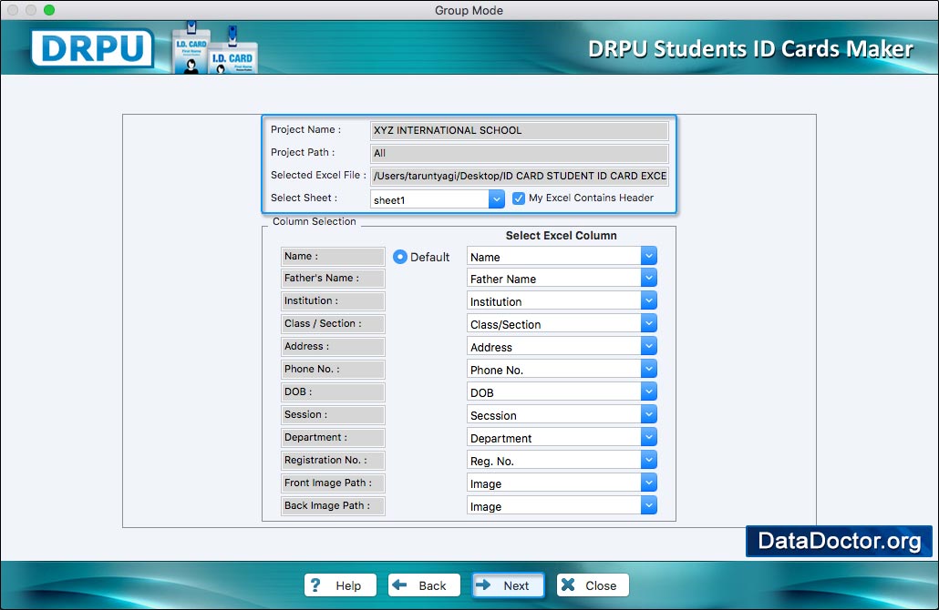 User Profile Information Students ID Cards Maker for Mac
