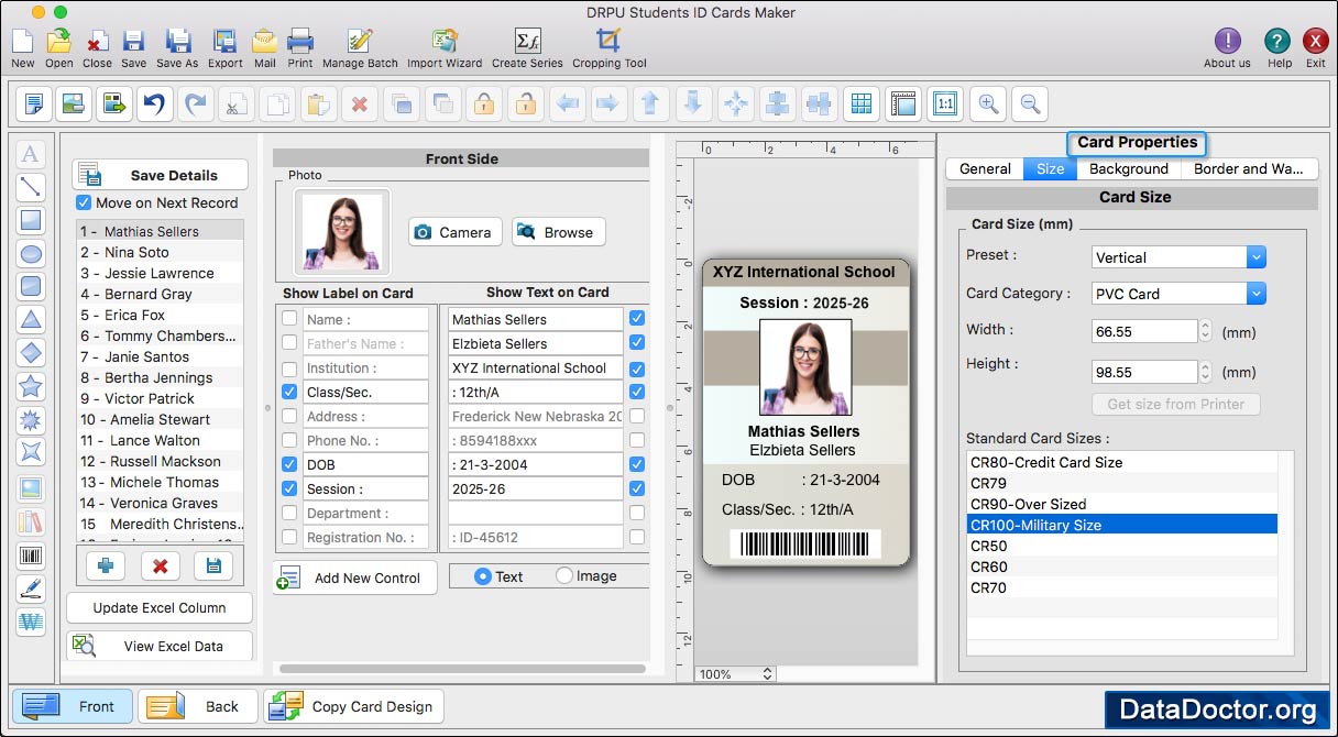 Card Properties Students ID Cards Maker for Mac