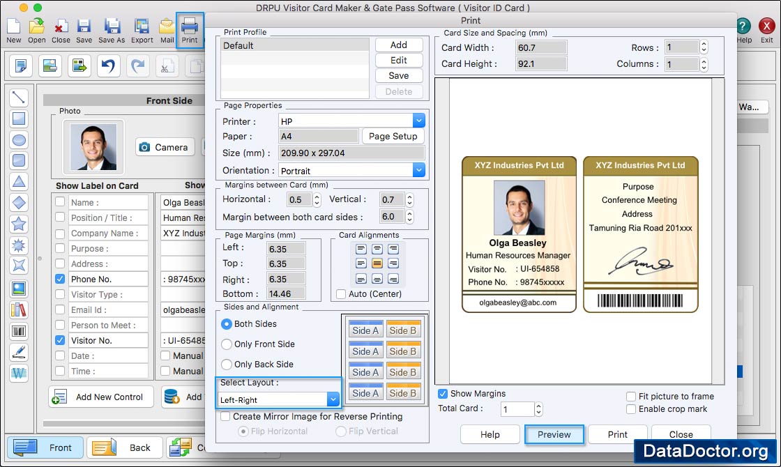 Print Settings Visitors ID Cards Maker for Mac