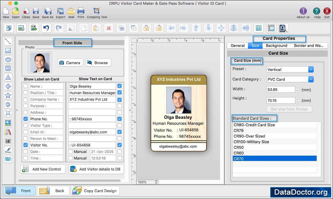Add Visitor Details on Card Visitors ID Cards Maker for Mac