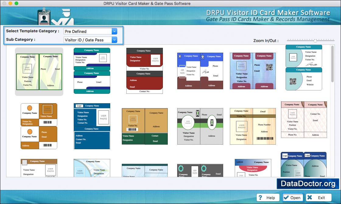 Choose Pre-defined Template Visitors ID Cards Maker for Mac