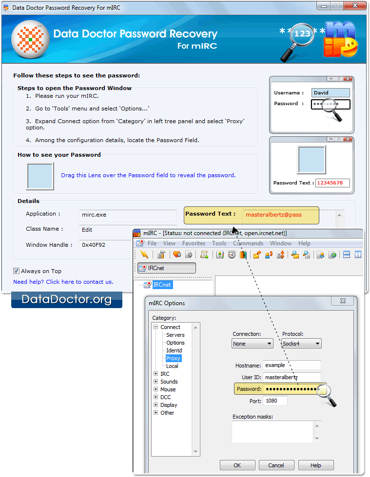 Drag lens over the password field