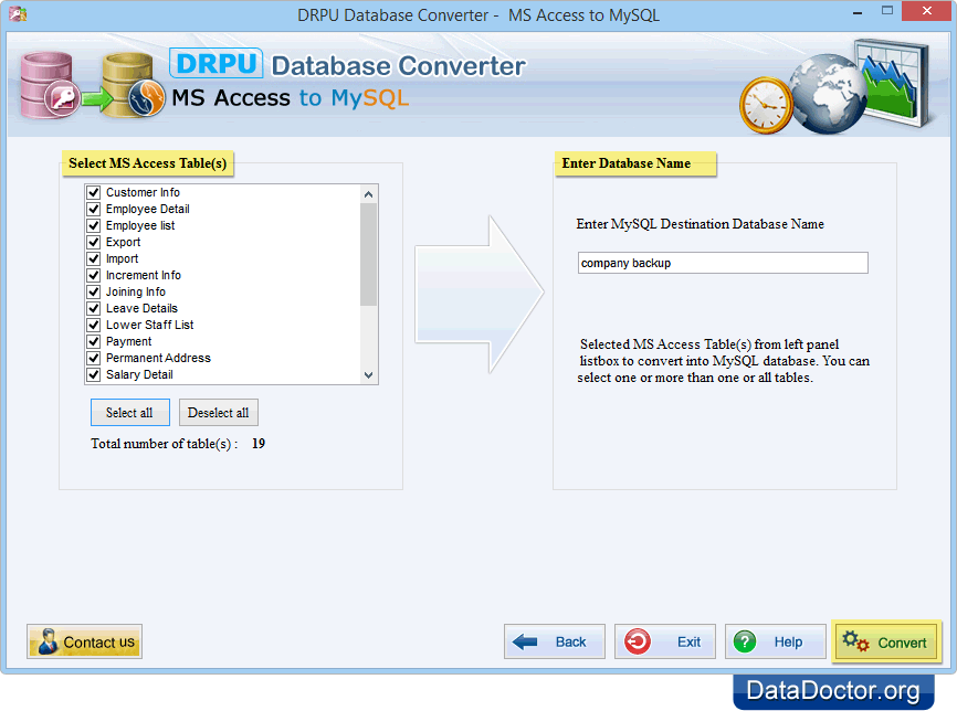 Выберите MS Access Table (s)