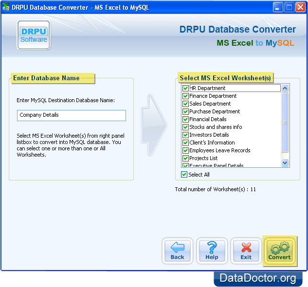 Enter MySQL destination database name