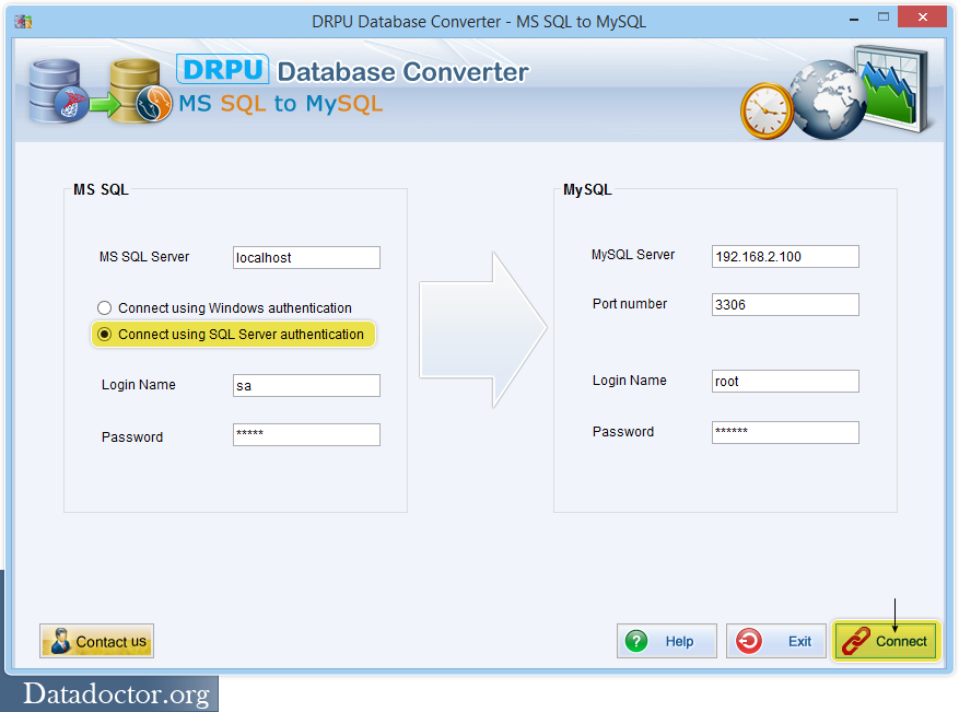 Establish connection between MSSQL and MySQL server MS SQL to MySQL Database Converter