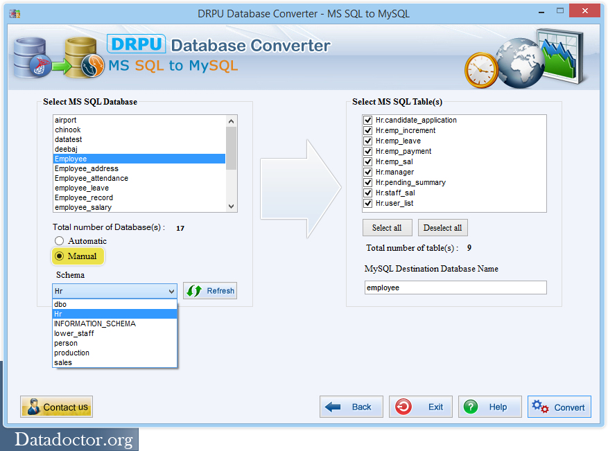 Choose Desired Schema Manually MS SQL to MySQL Converter