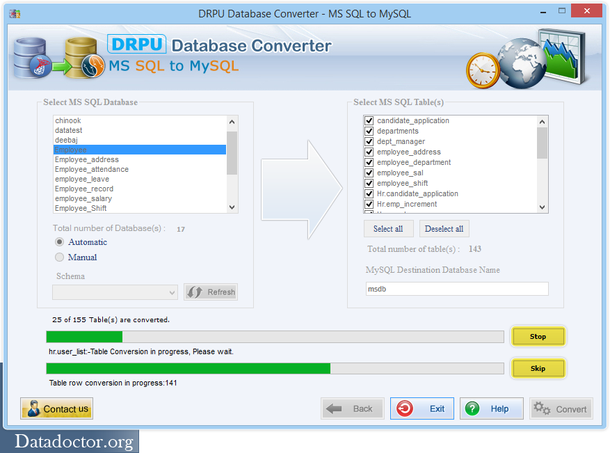 Conversion Process is Going On MS SQL to MySQL Converter