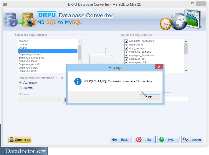 MS SQL to MySQL Database Conversion Completed MS SQL to MySQL Converter
