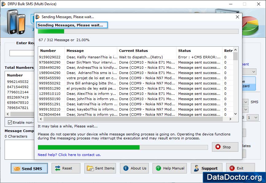 SMS Sending Process SMS Sending Process