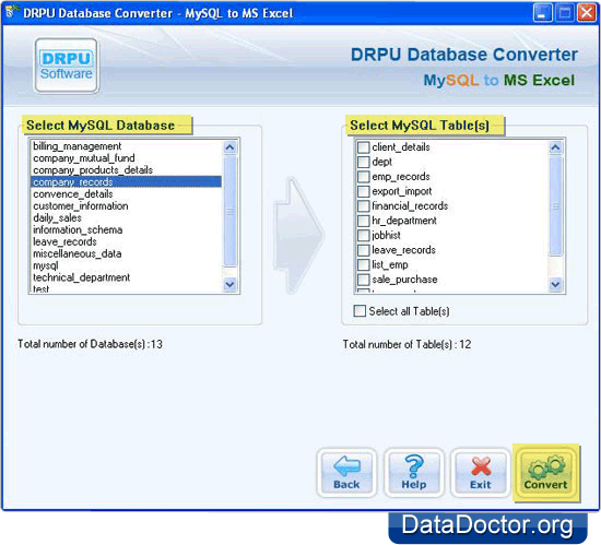 Select MySQL database