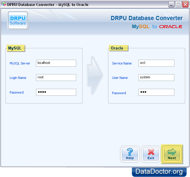 Establish Connection MySQL to Oracle Database Converter