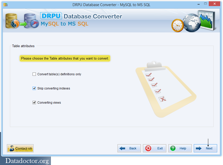 Choose Table Attributes MySQL to MSSQL Database Converter