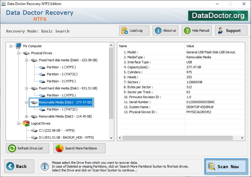 Select the Drive NTFS Data Recovery Software