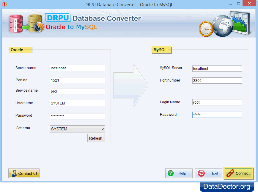 Establish Connection Oracle to MySQL Database Converter