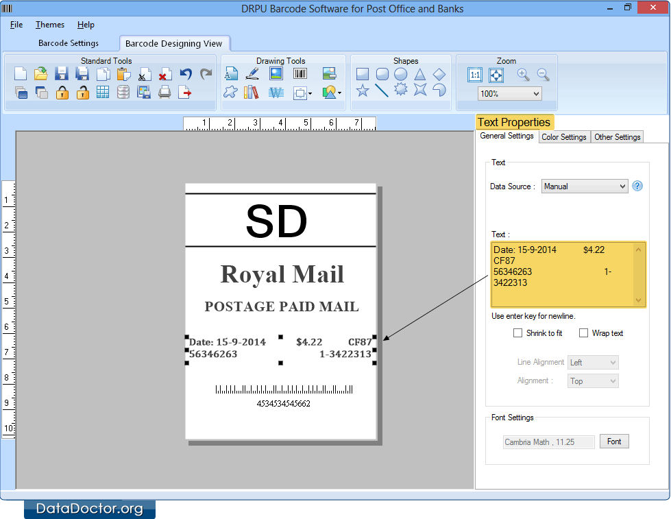Envelope barcode generator software postal sticker bank barcode maker tool