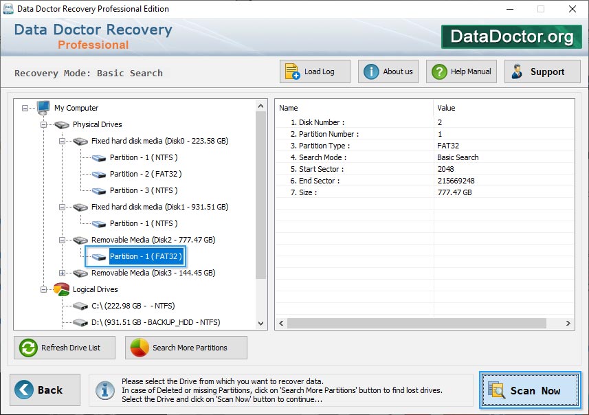 Select the Drive DDR Professional Data Recovery Software