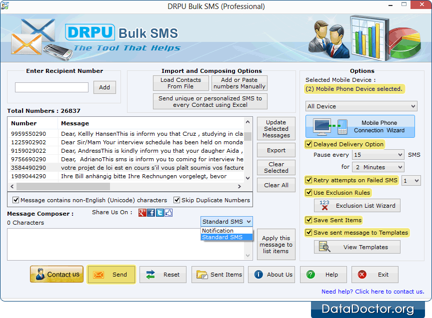 Отправить массовые SMS