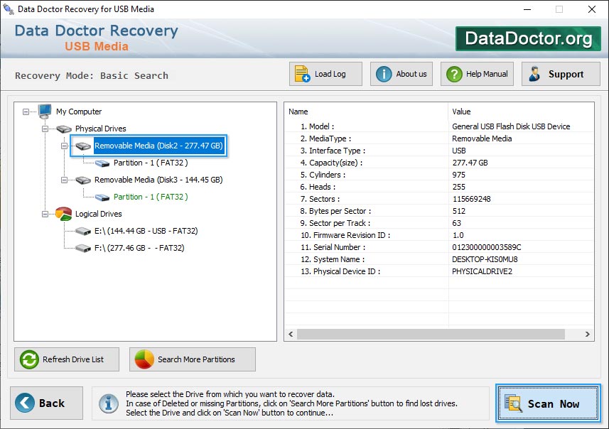 Select the Drive Removable Media Data Recovery Software