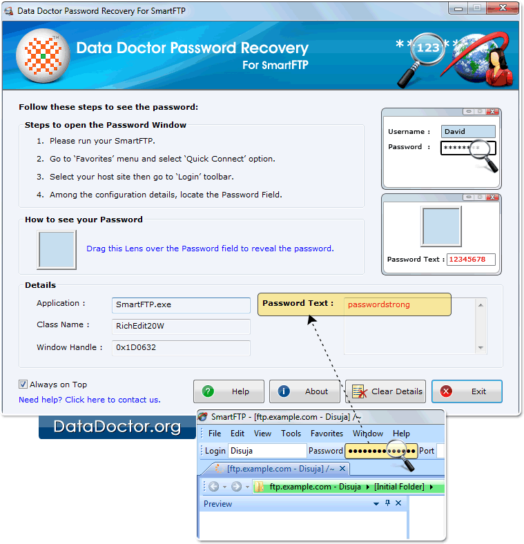 Drag lens over the password field