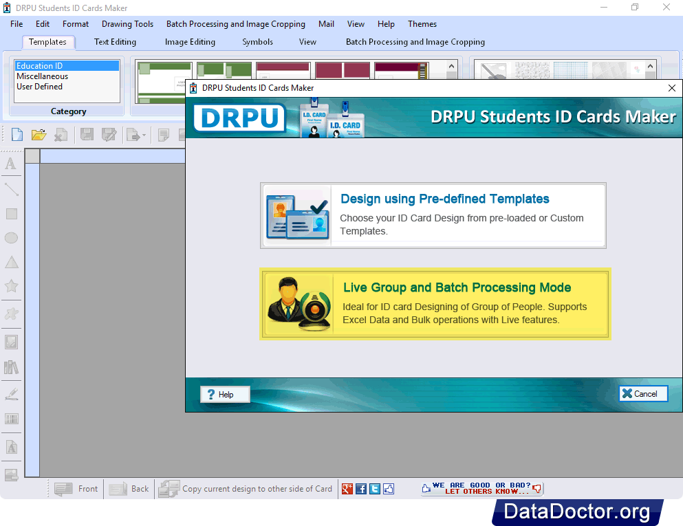 Live Group and Batch Processing Mode Student ID Cards Maker Software