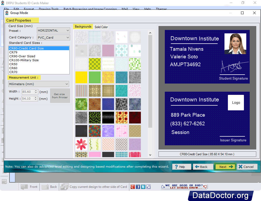 Modifying Card Properties Student ID Cards Maker Software