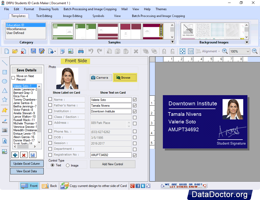 Front Side of ID Card Student ID Cards Maker Software