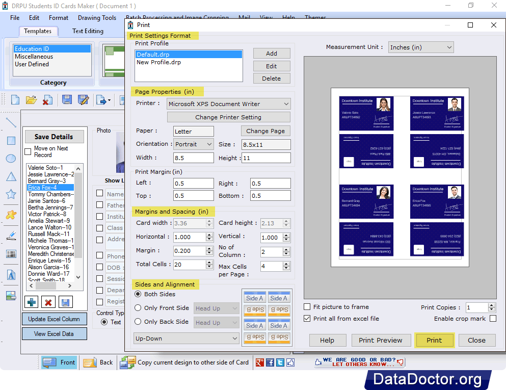 Print Settings Student ID Cards Maker Software