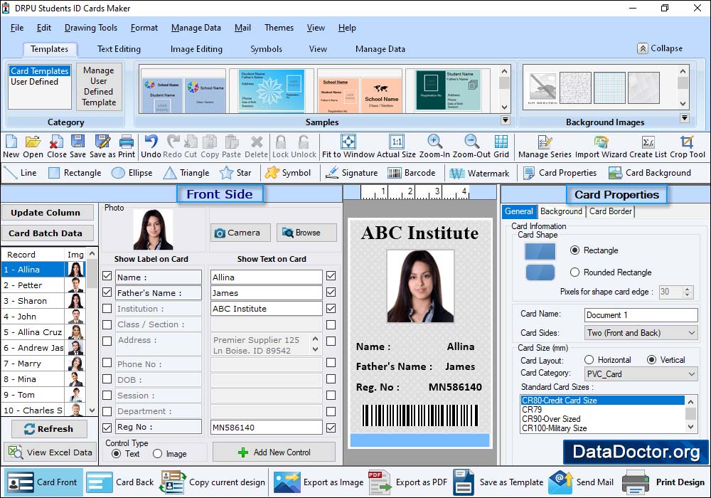 Front Side of ID Card Student ID Cards Maker Software