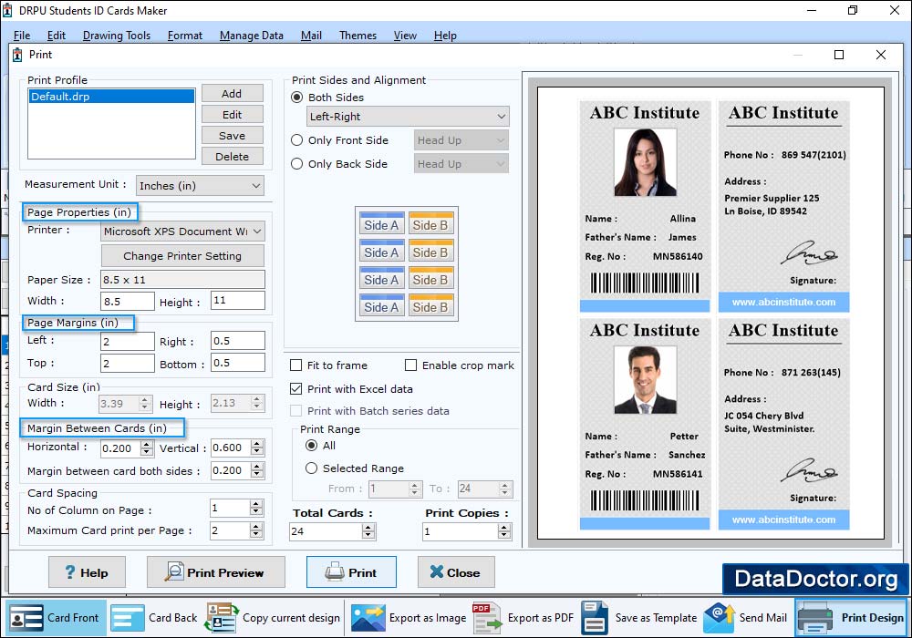 Print Settings Student ID Cards Maker Software