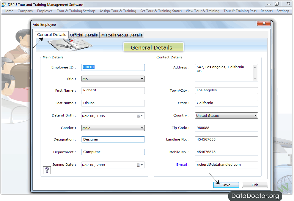 Add Employee Tour and Training Management Software