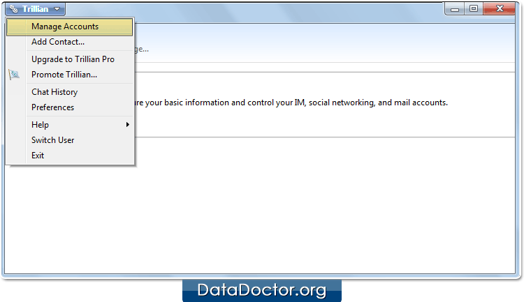 Select Manage Accounts in Trillian Software Select Manage Accounts in Trillian Software