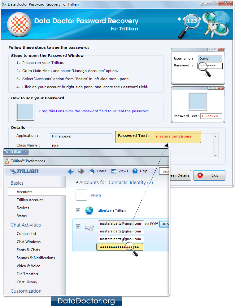 Drag lens over the password field