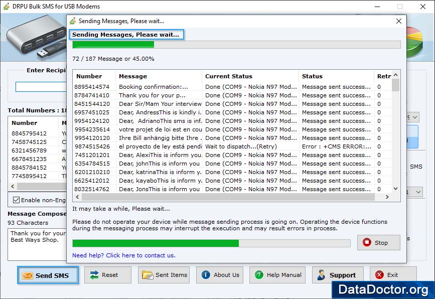 SMS Sending Process SMS Sending Process