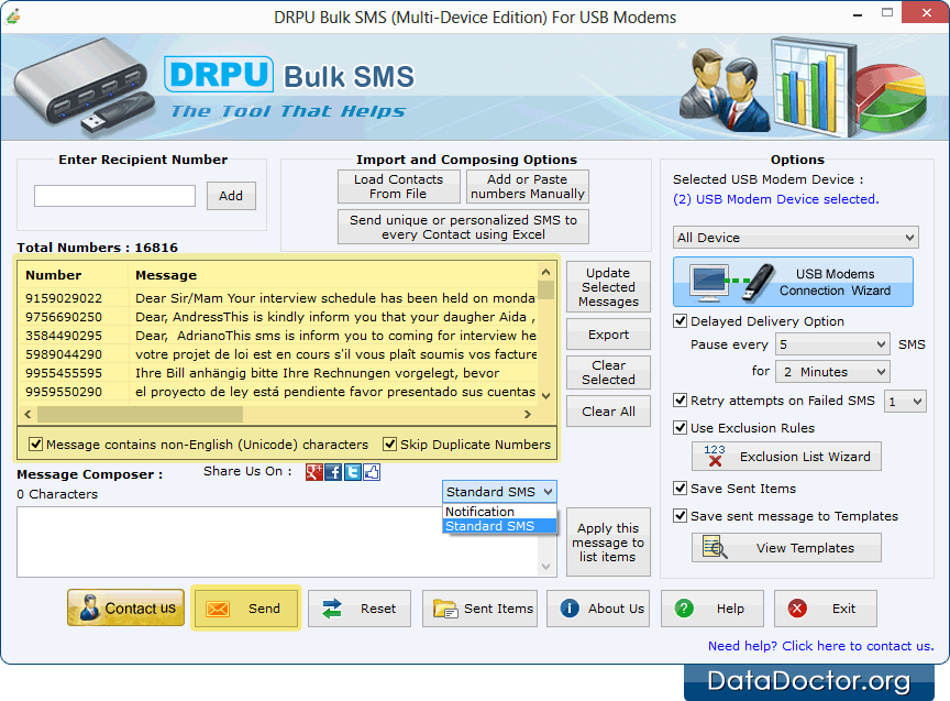 Bulk SMS Software Multi USB Modem for sending SMS from PC via USB modems