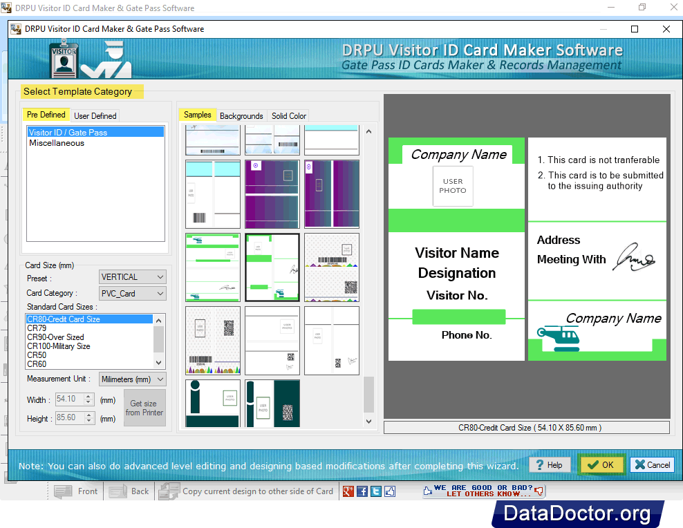 Select Template Category Visitors ID Gate Pass Maker Software