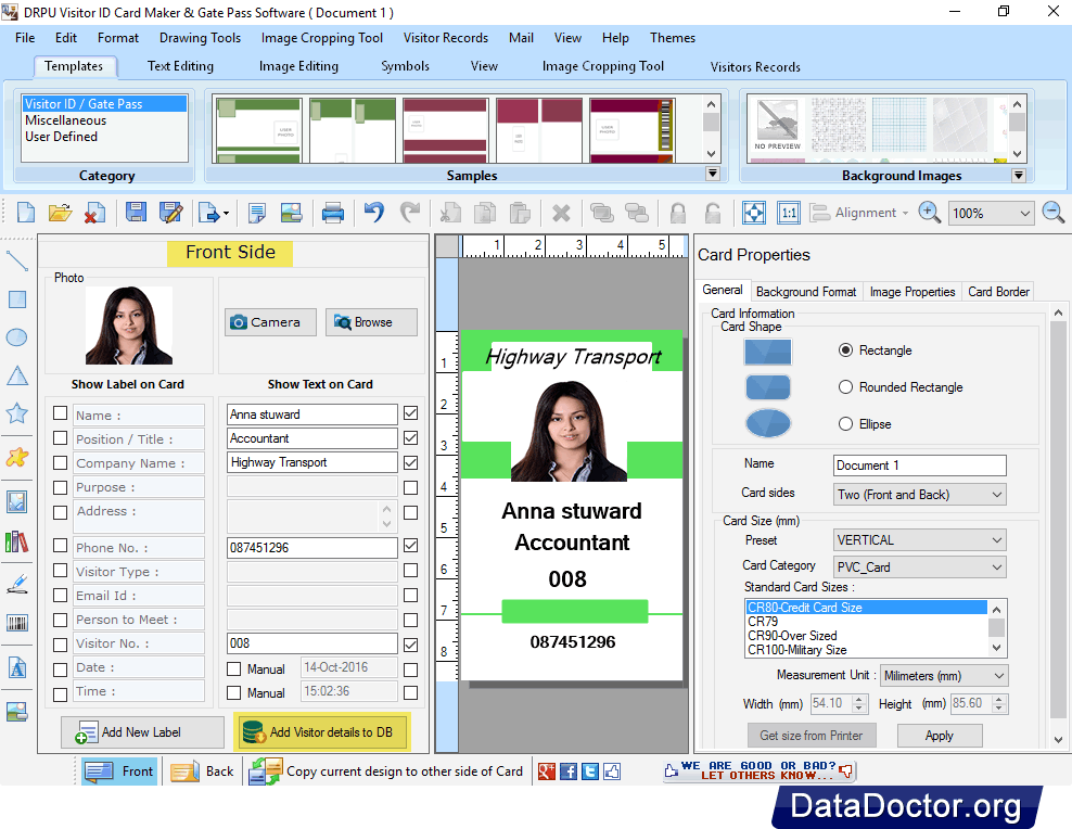 Enter visitor details on ID Card Visitors ID Gate Pass Maker Software