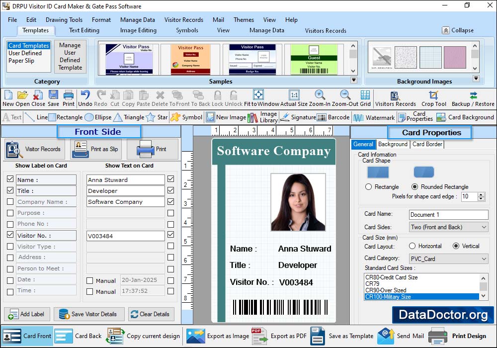 Enter visitor details on ID Card Visitors ID Gate Pass Maker Software