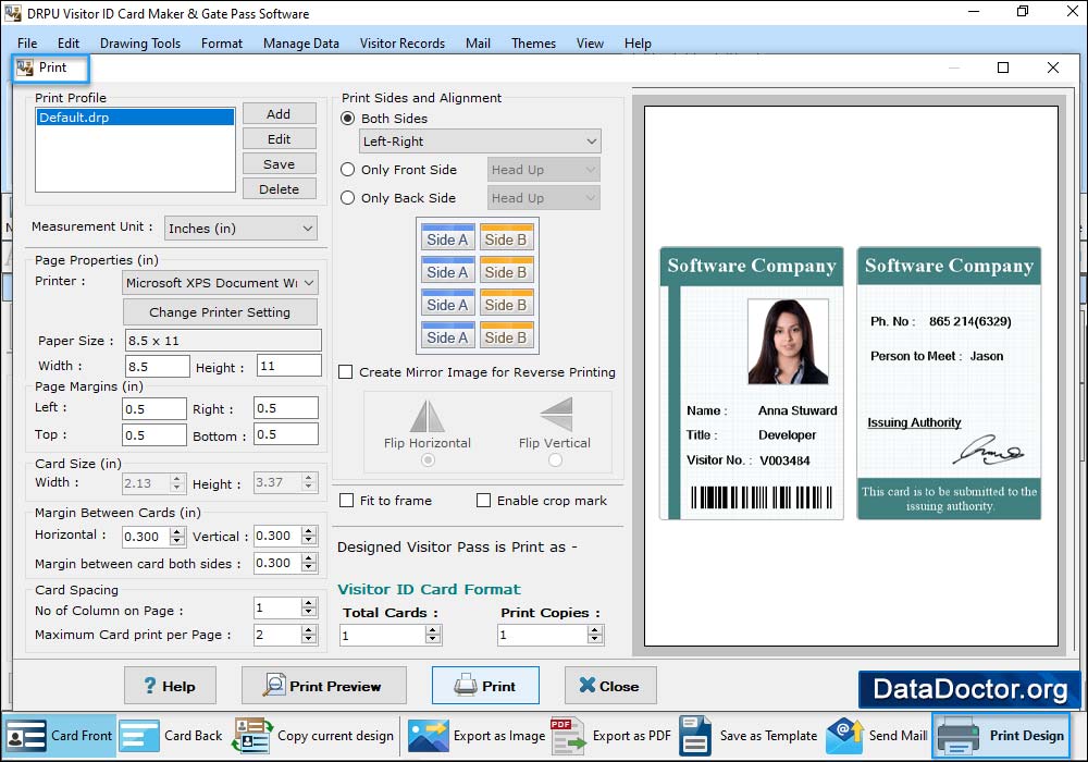 Print Settings Visitors ID Gate Pass Maker Software