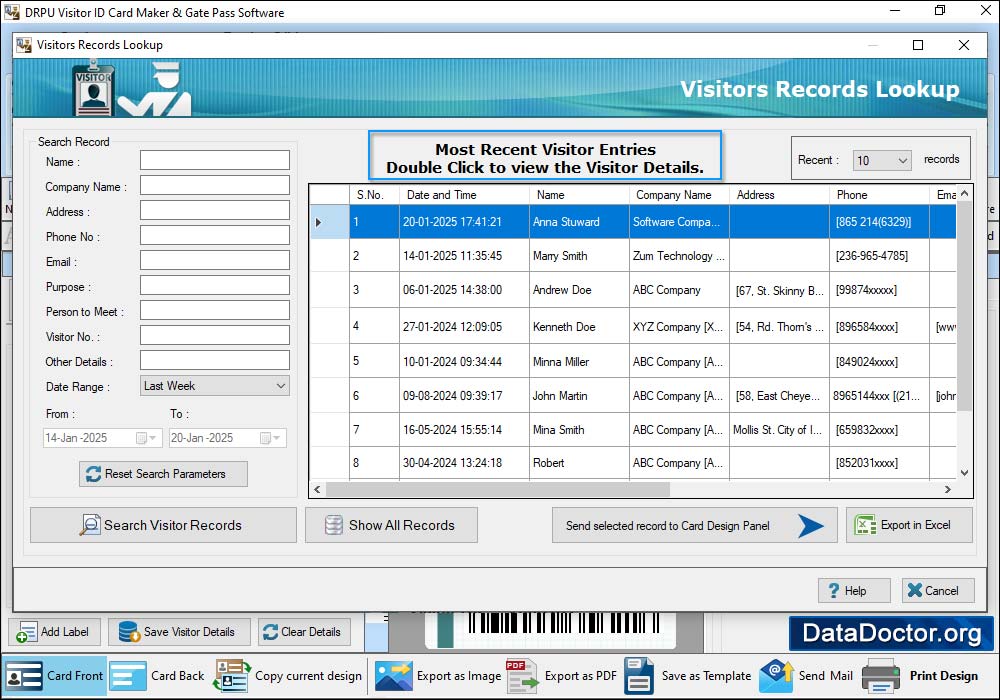 Visitors Records Lookup Visitors ID Gate Pass Maker Software